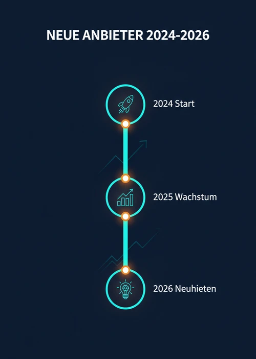 Zeitleiste neuer Anbieter mit schneller Auszahlung 2024 bis 2026: Start, Wachstum und neueste Casino-Neuheiten.